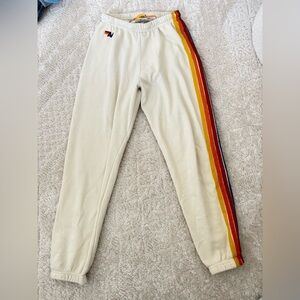 Aviator Nation Cream Sweatpants with Colorful Stripes